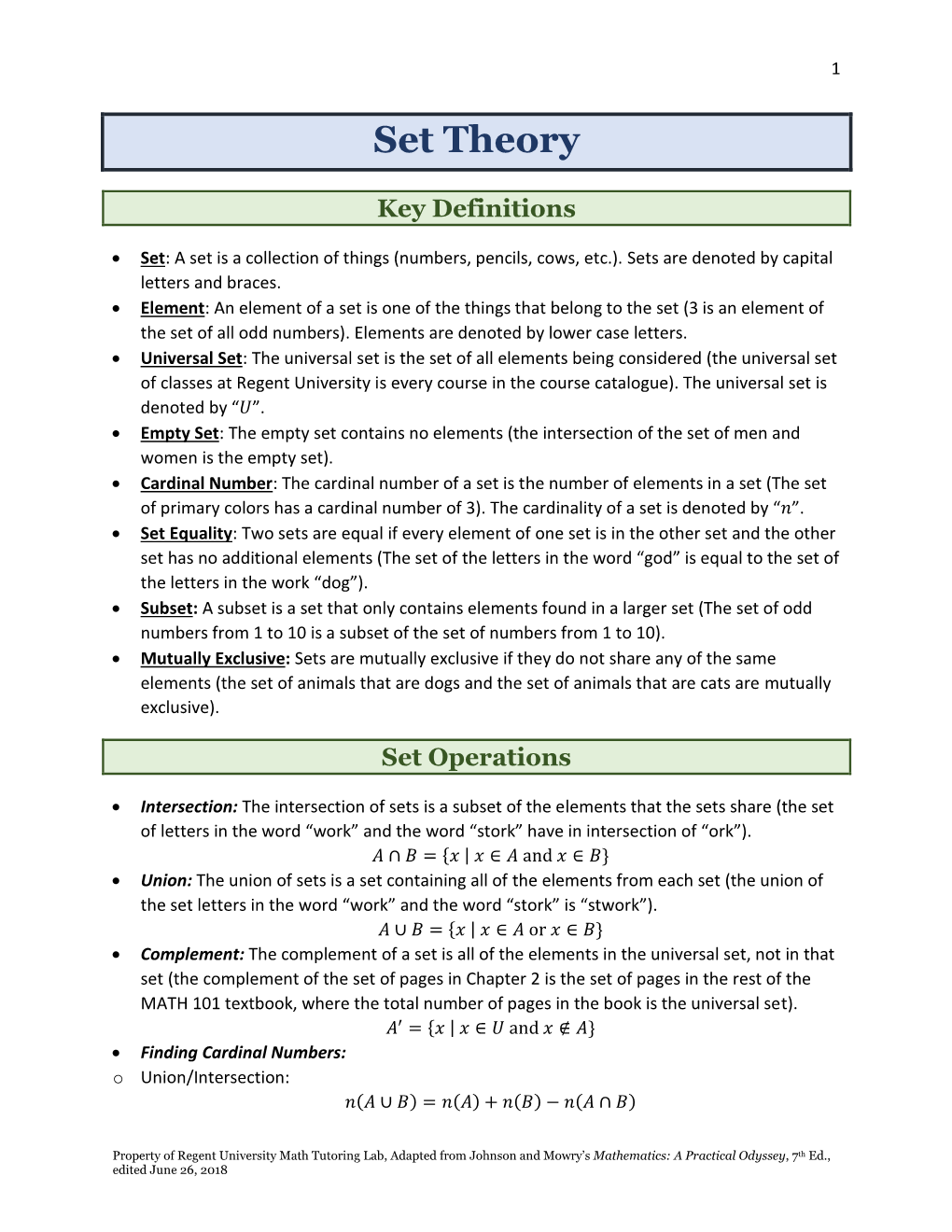 Chapter 2: Set Theory and Counting