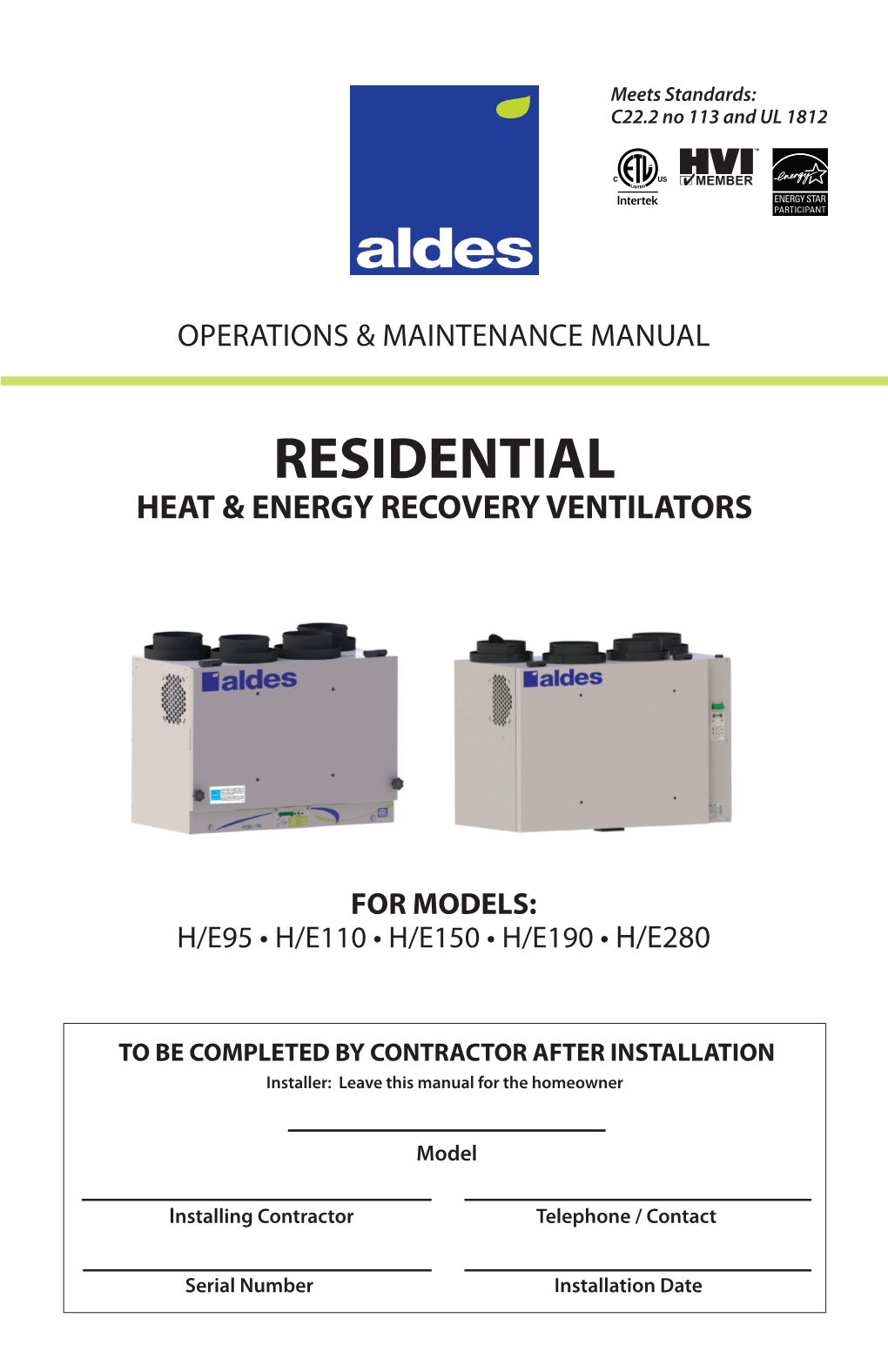 Residential Heat & Energy Recovery Ventilators