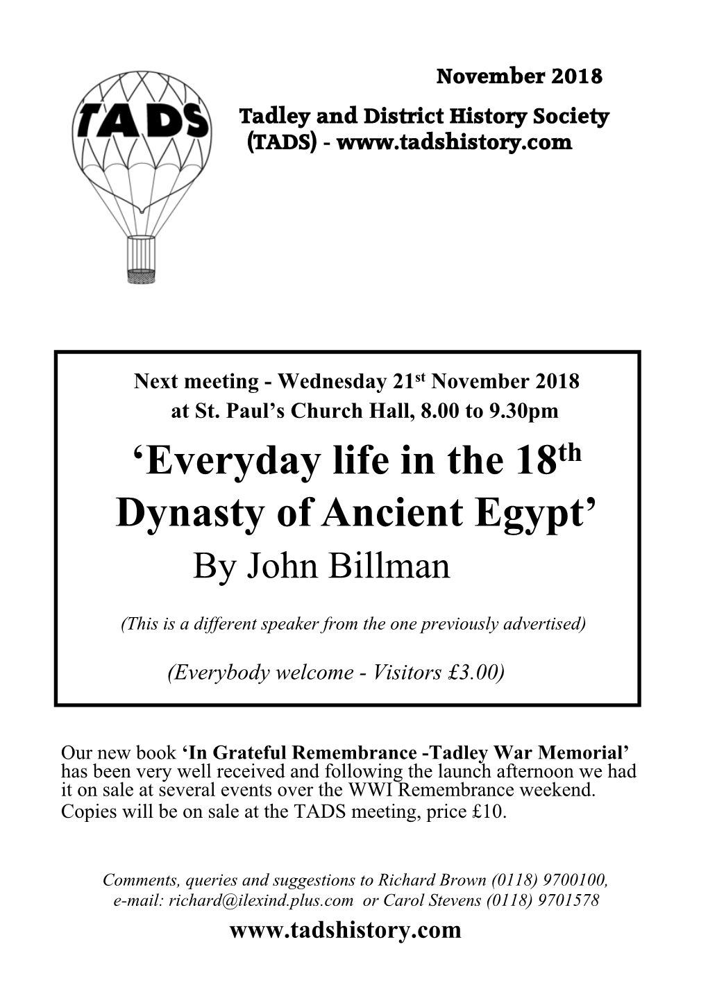 November 2018 Tadley and District History Society (TADS)