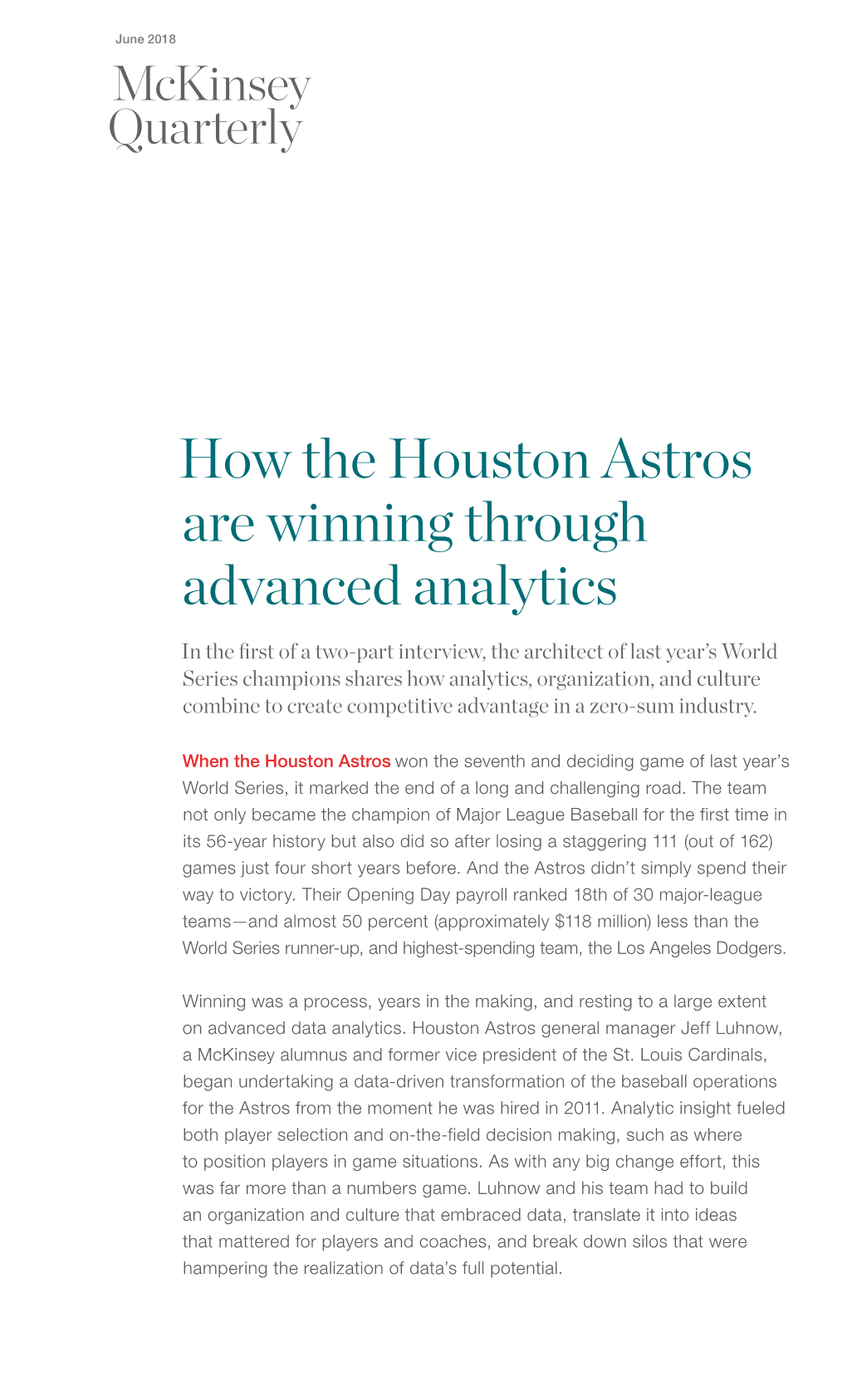 How the Houston Astros Are Winning Through Advanced Analytics