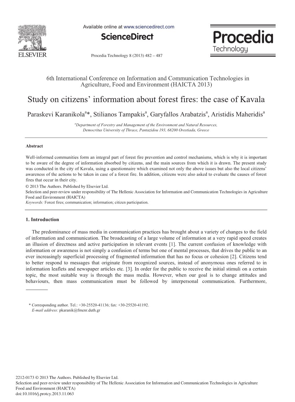 Study on Citizens' Information About Forest Fires: the Case of Kavala