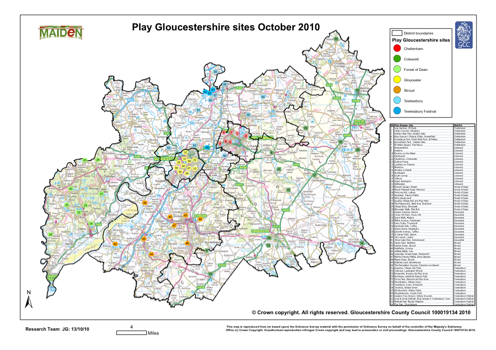 Play Gloucestershire Sites October 2010 District Boundaries 15 Play Gloucestershire Sites (! Cheltenham (! Cotswold