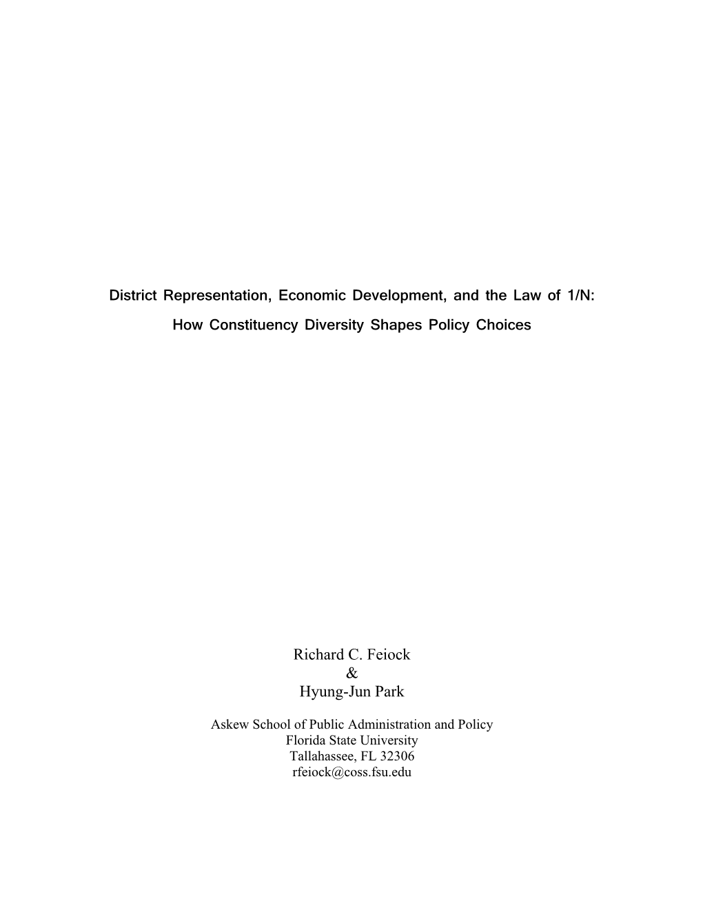 District Representation, Economic Development, And The Law Of N/1: