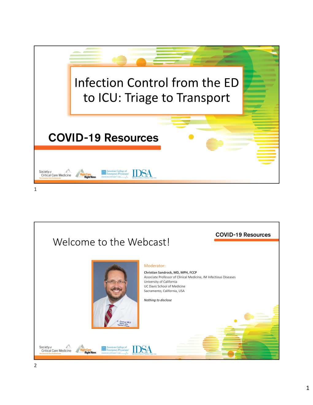 Infection Control from the ED to ICU: Triage to Transport