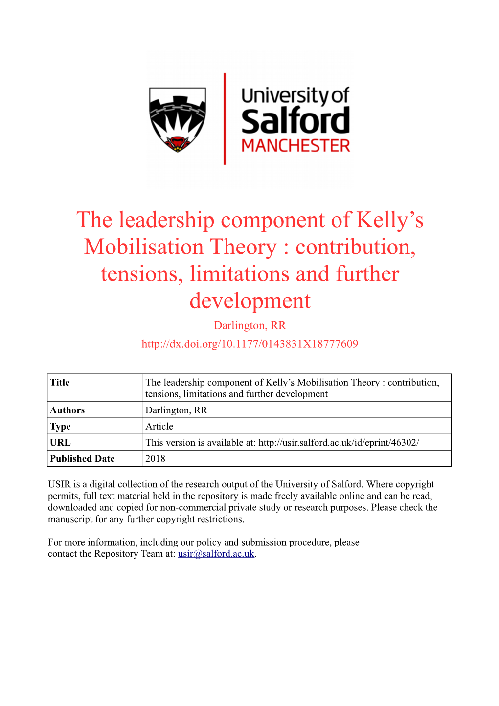 The Leadership Component of Kelly's Mobilisation Theory