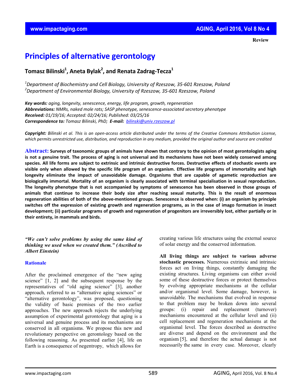 Principles of Alternative Gerontology