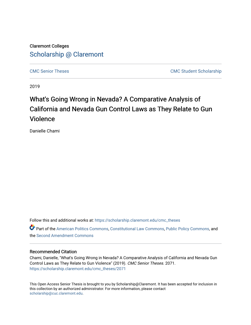 A Comparative Analysis of California and Nevada Gun Control Laws As They Relate to Gun Violence