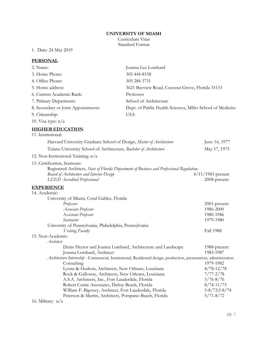 2019 May Lombard CV UM Standard Format