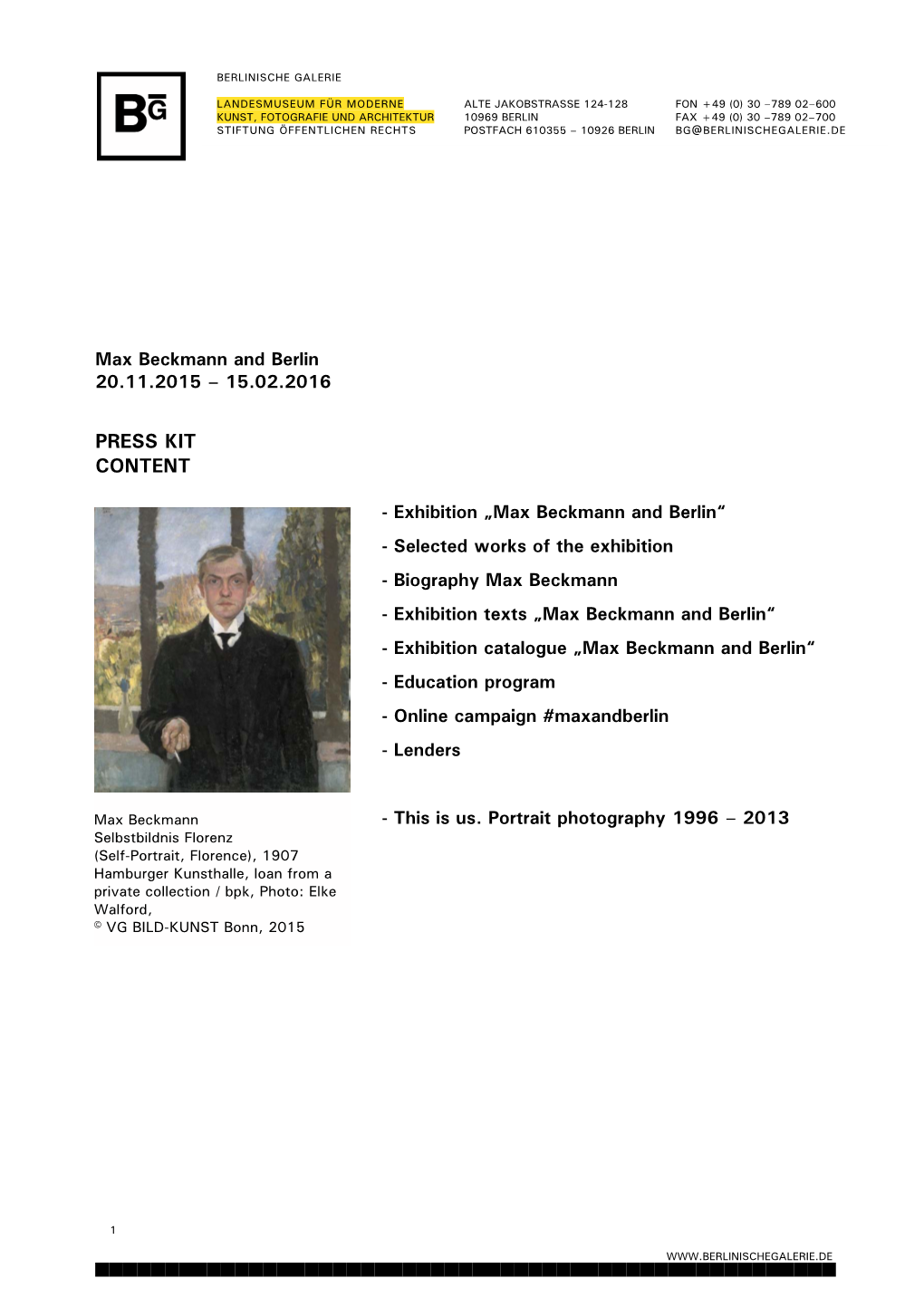 Press Kit Max Beckmann and Berlin 18.11.15