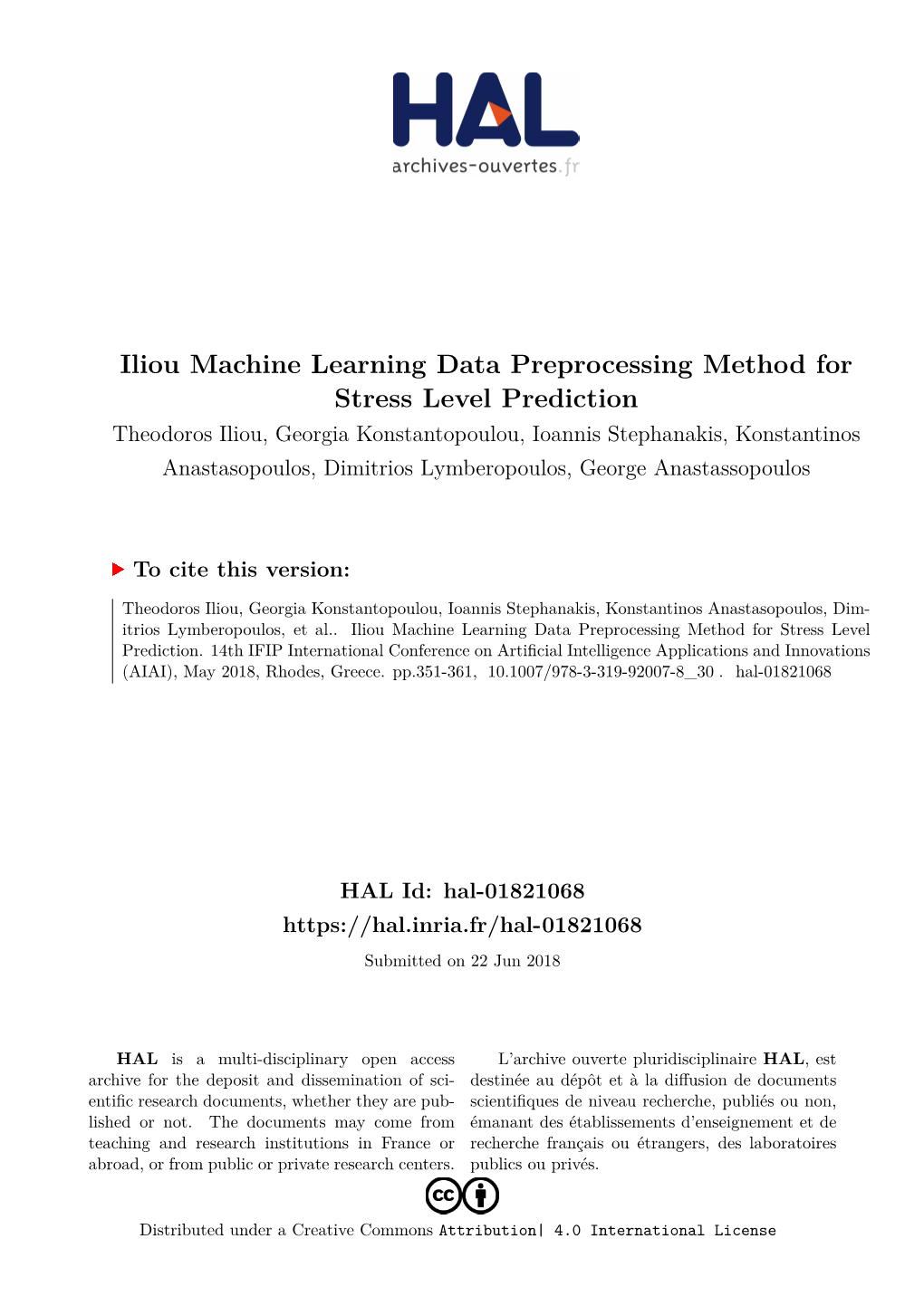 Iliou Machine Learning Data Preprocessing Method for Stress Level Prediction