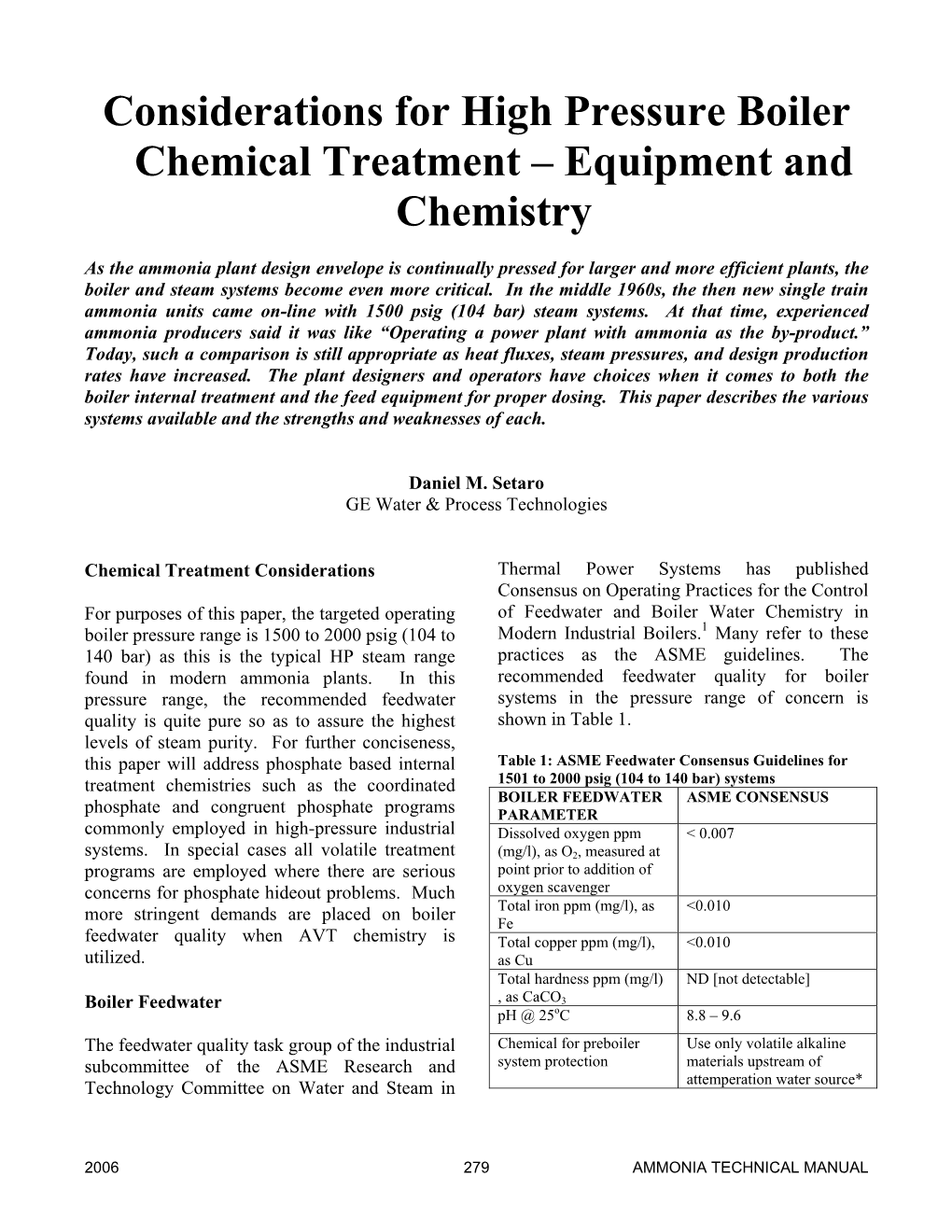 Considerations for High Pressure Boiler Chemical Treatment – Equipment and Chemistry