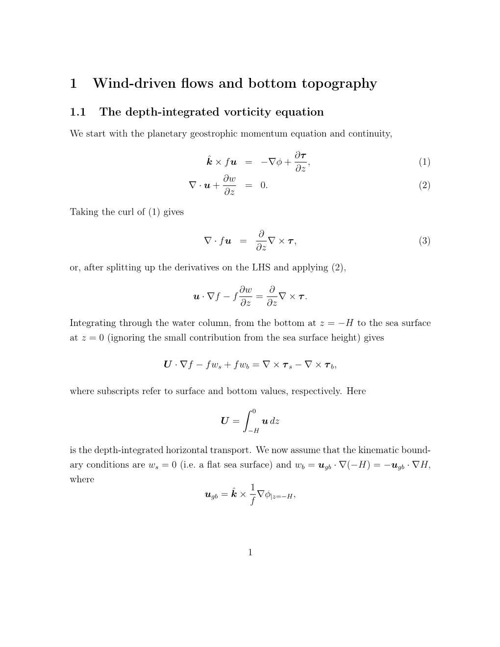 1 Wind-Driven Flows and Bottom Topography