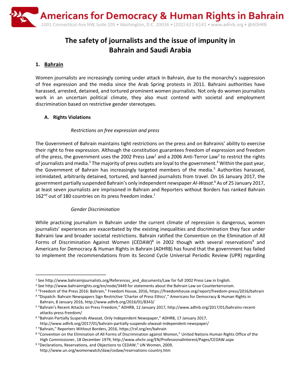 The Safety of Journalists and the Issue of Impunity in Bahrain and Saudi Arabia