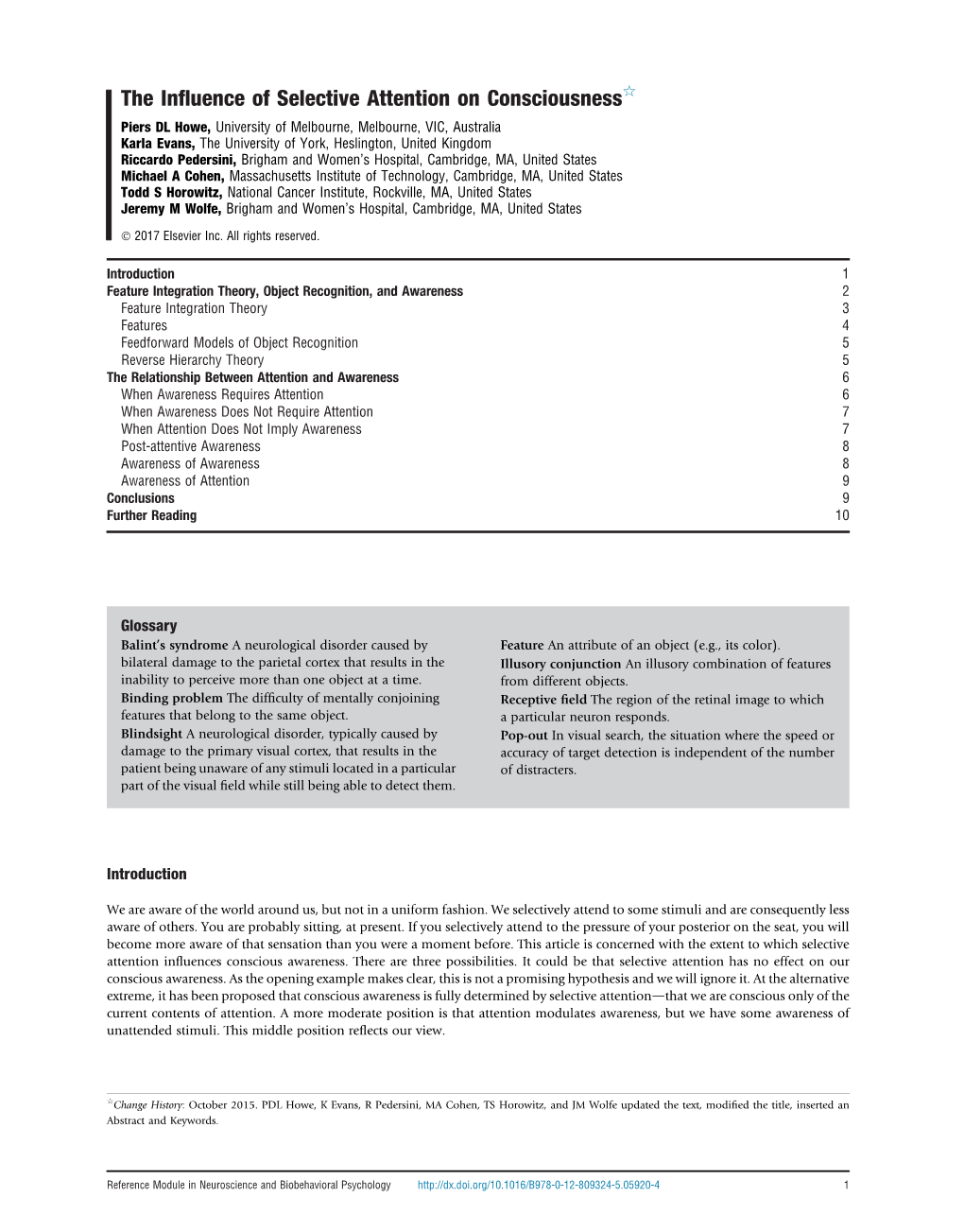 The Influence of Selective Attention on Consciousness&Z.Star;