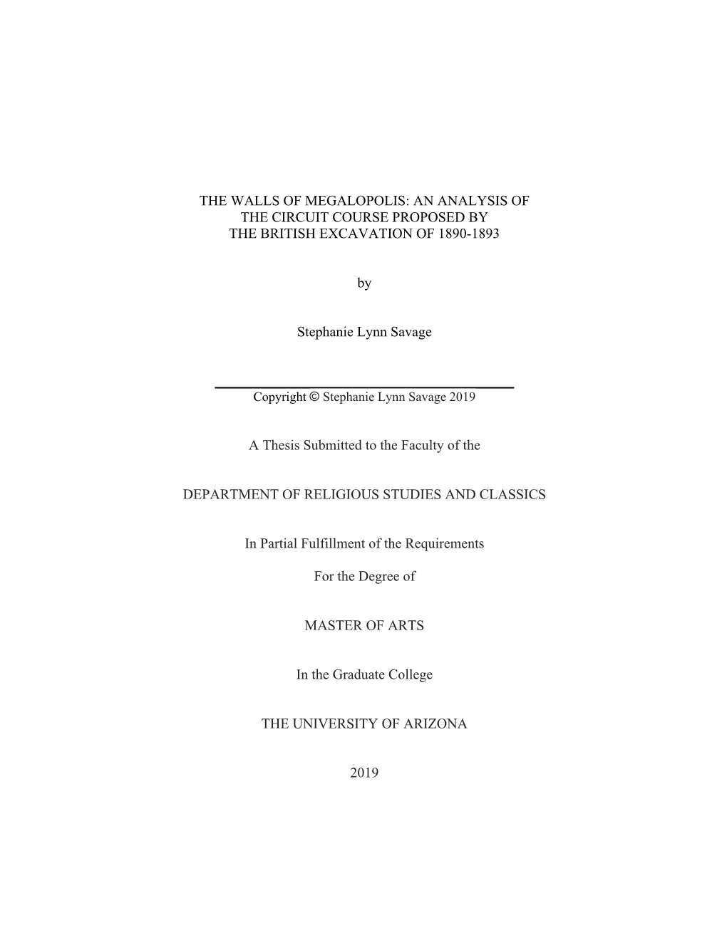 The Walls of Megalopolis: an Analysis of the Circuit Course Proposed by the British Excavation of 1890-1893