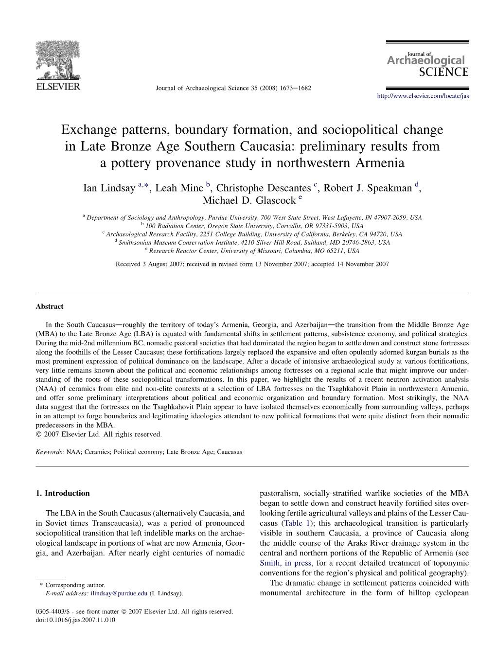 Exchange Patterns, Boundary Formation, and Sociopolitical Change in Late Bronze Age Southern Caucasia: Preliminary Results From