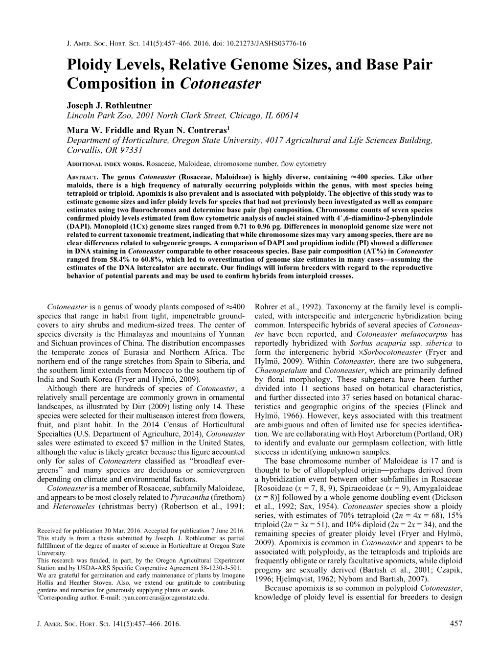 Ploidy Levels, Relative Genome Sizes, and Base Pair Composition in Cotoneaster