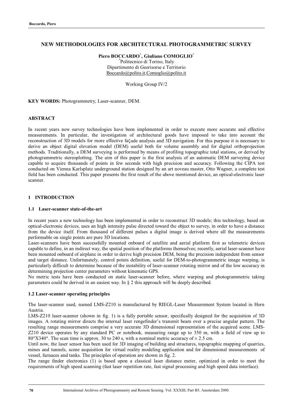 New Methodologies for Architectural Photogrammetric Survey