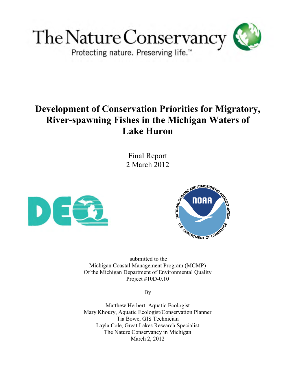 TNC Conservation Priorities for Migratory Spawning Fishes