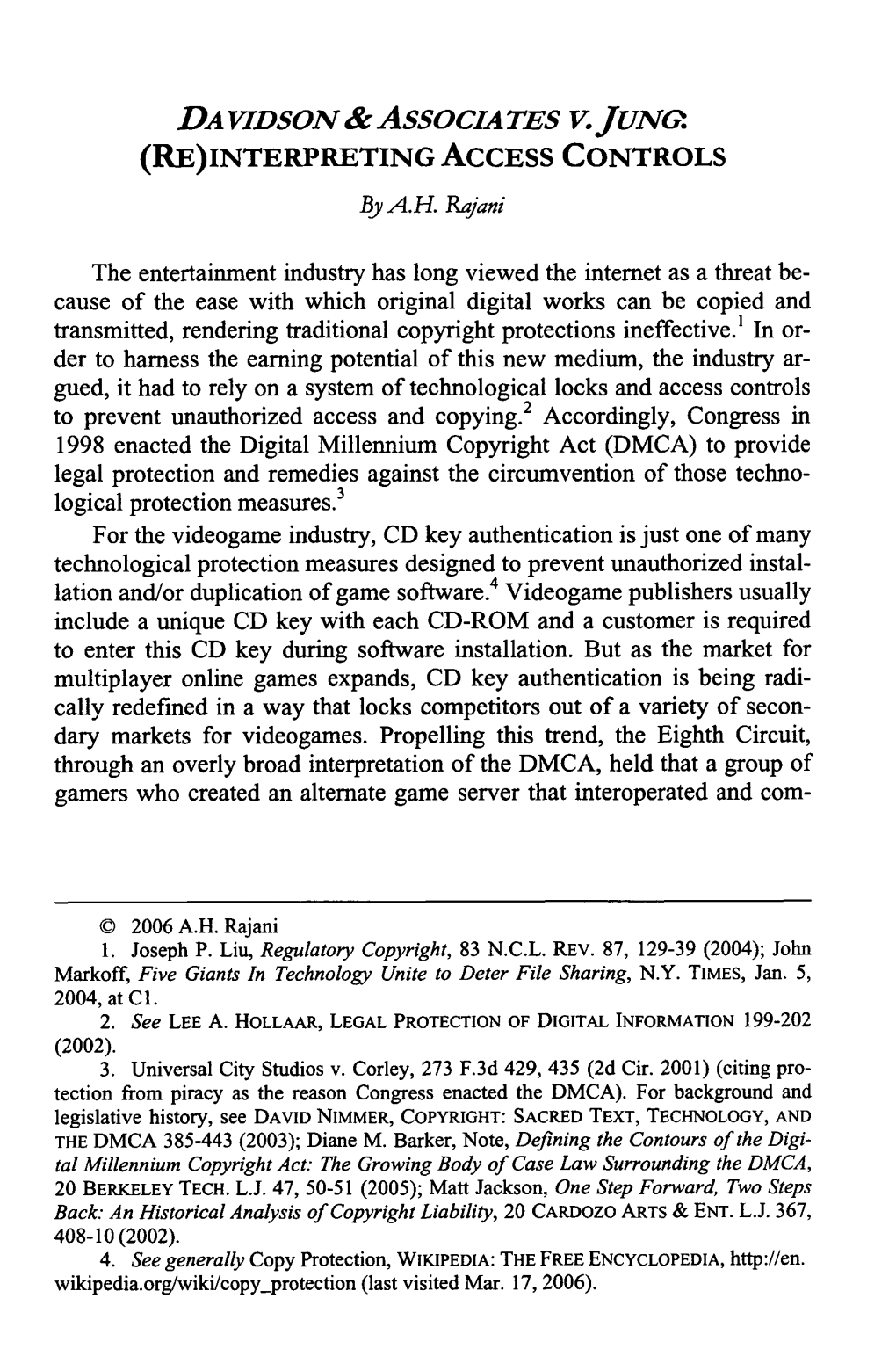 Davidson & Associates V. Jung: (Re)Interpreting Access Control