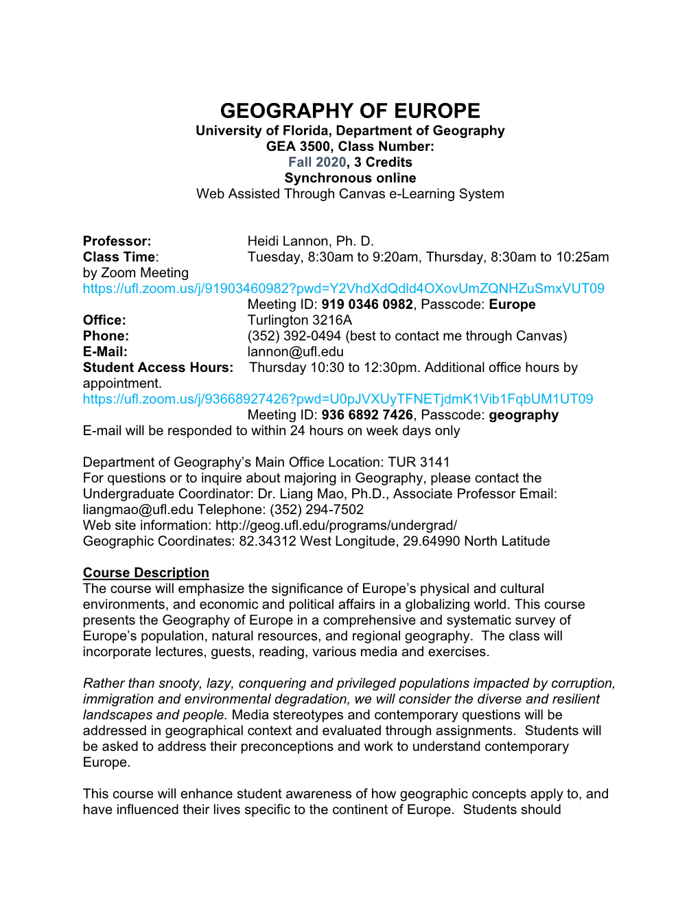 Gea3500 Geography of Europe