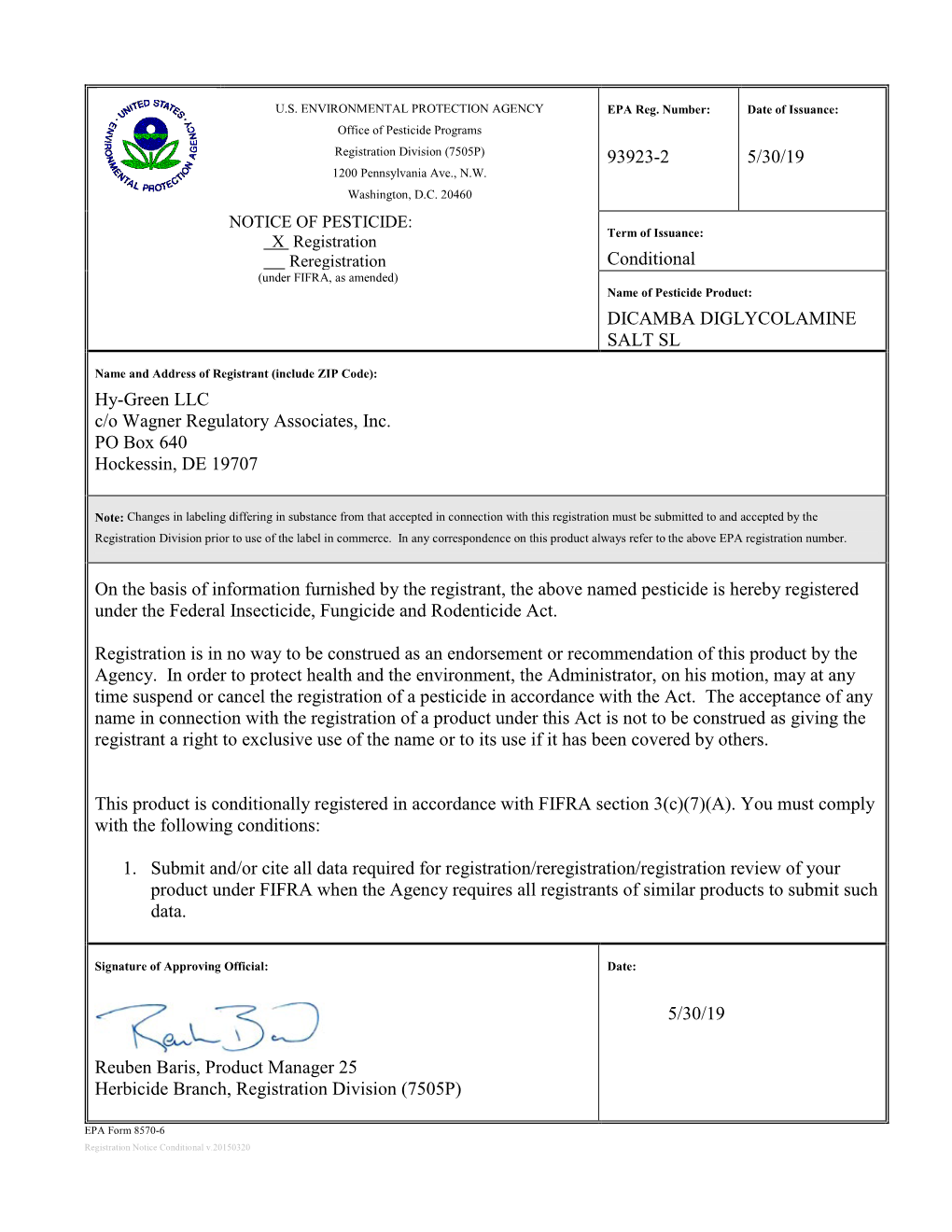 US EPA, Pesticide Product Label, Dicamba Diglycolamine Salt SL,05