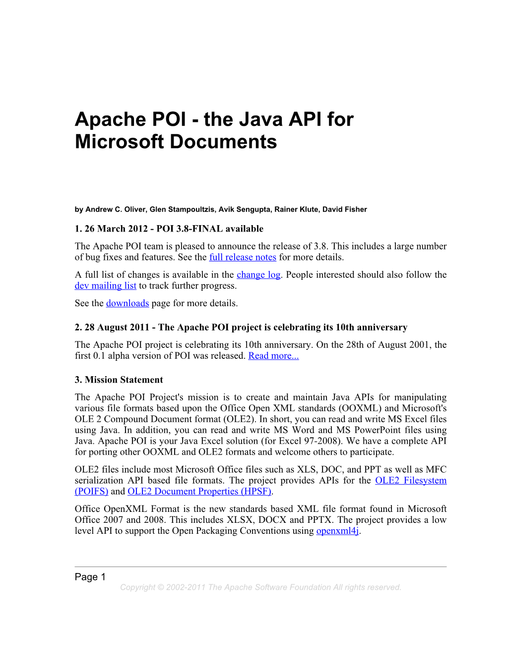 Apache POI - the Java API for Microsoft Documents