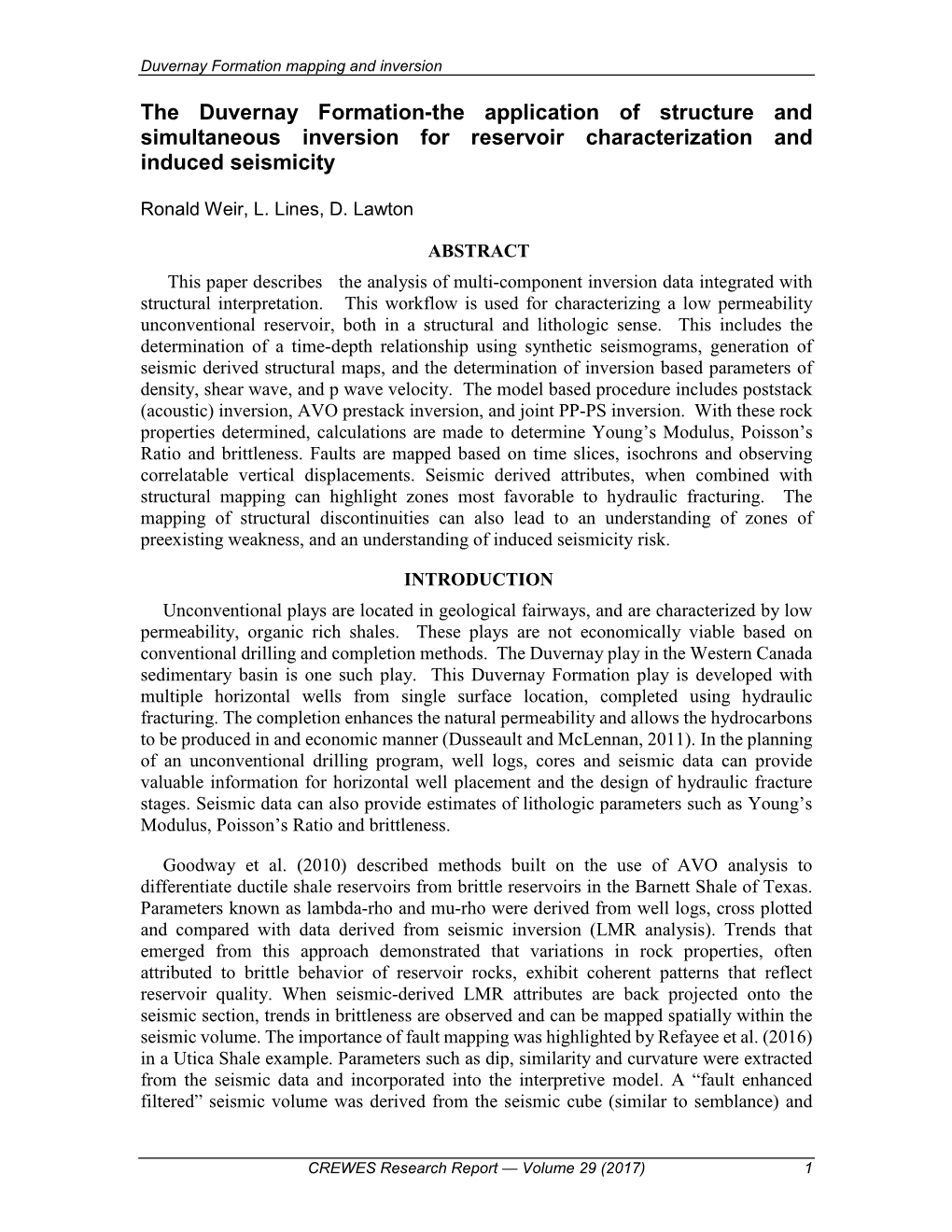 The Duvernay Formation-The Application of Structure and Simultaneous Inversion for Reservoir Characterization and Induced Seismicity