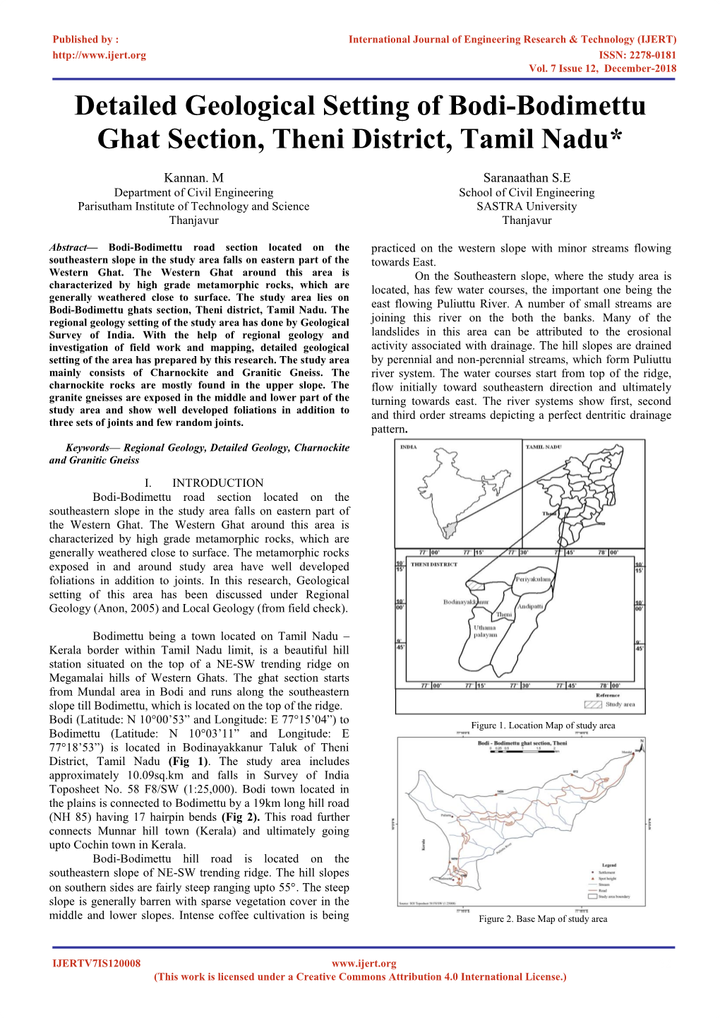 Detailed Geological Setting of Bodi-Bodimettu Ghat Section, Theni District, Tamil Nadu*