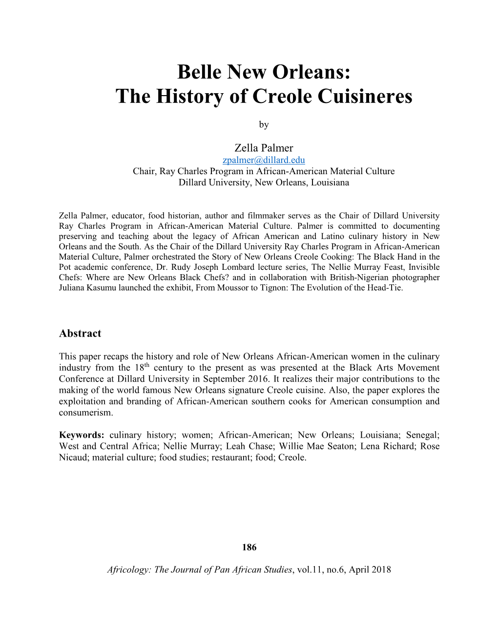 Belle New Orleans: the History of Creole Cuisineres