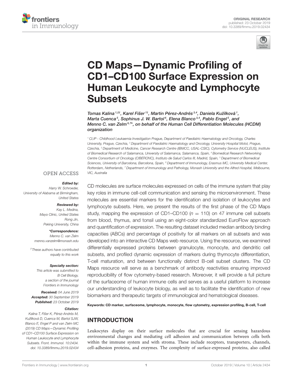 CD Maps—Dynamic Profiling of CD1–CD100 Surface Expression on Human Leukocyte and Lymphocyte Subsets