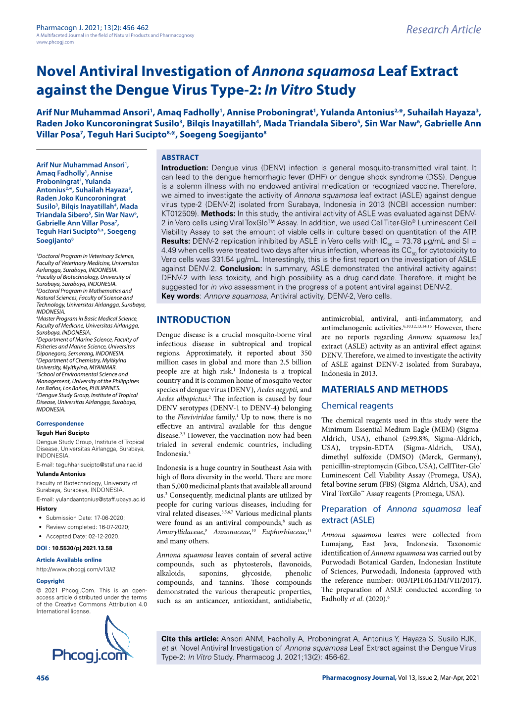 Phcogj.Com Novel Antiviral Investigation of Annona Squamosa