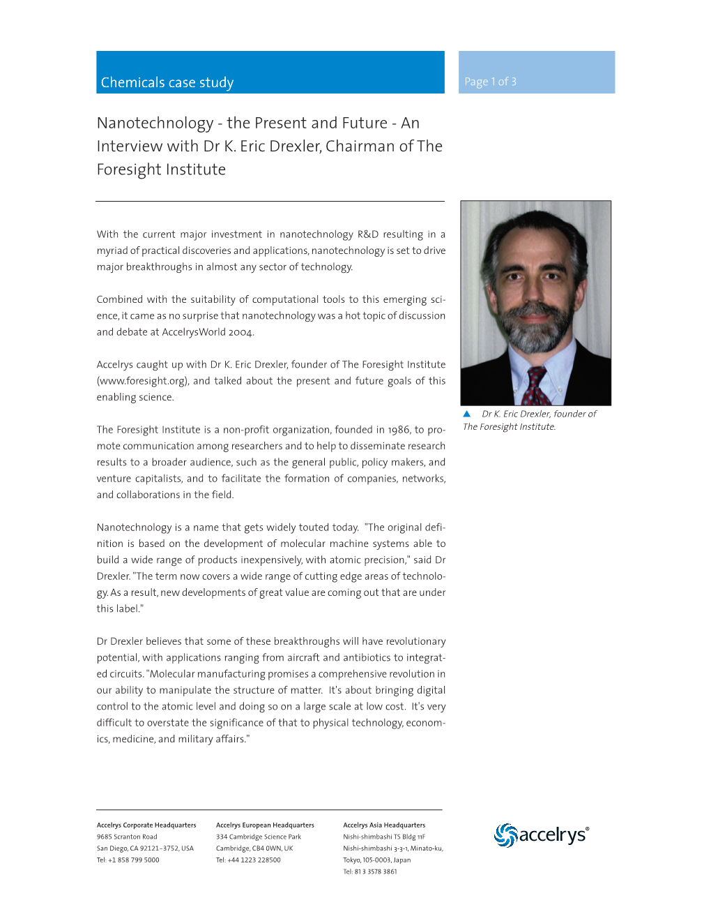 An Interview with Dr K. Eric Drexler, Chairman of the Foresight Institute