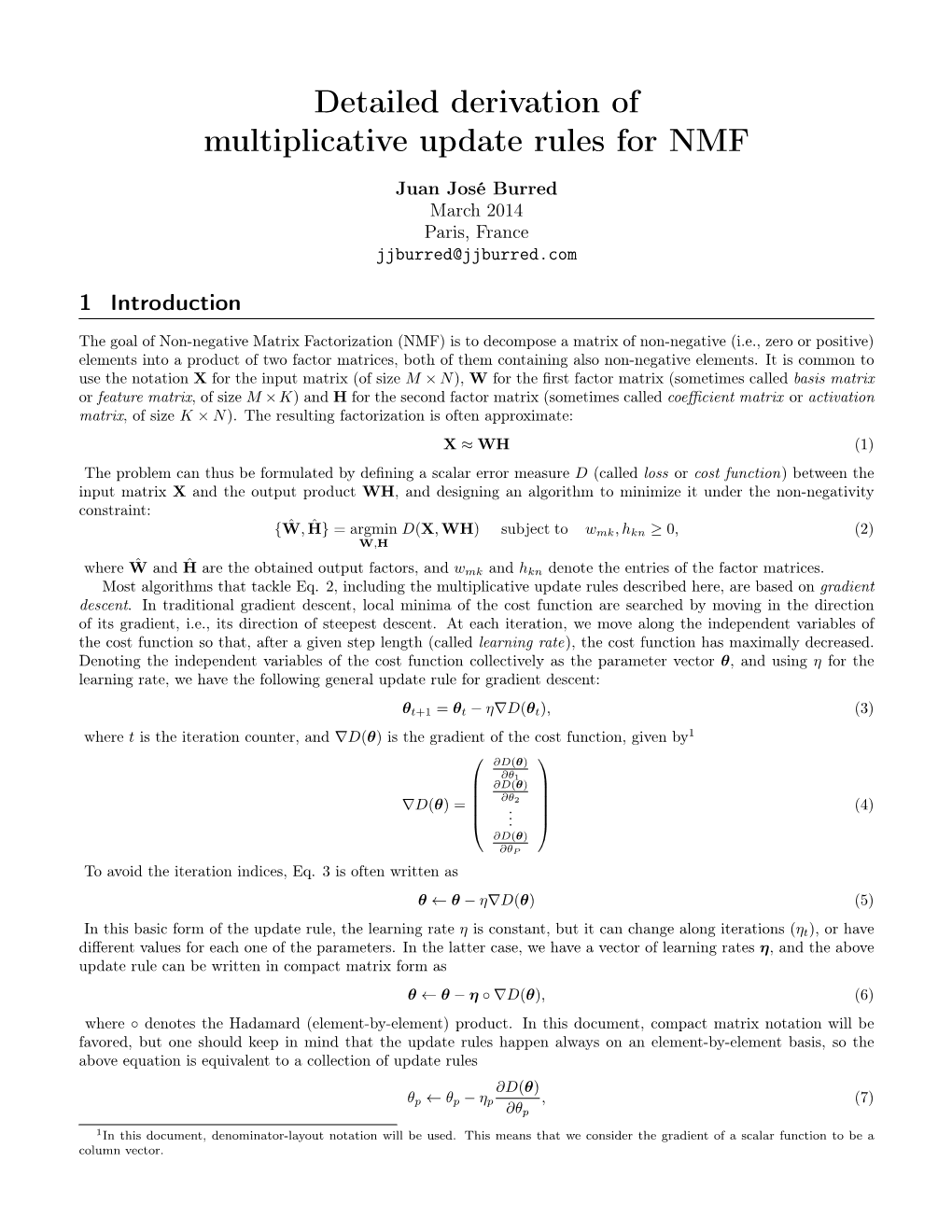 Detailed Derivation of Multiplicative Update Rules for NMF