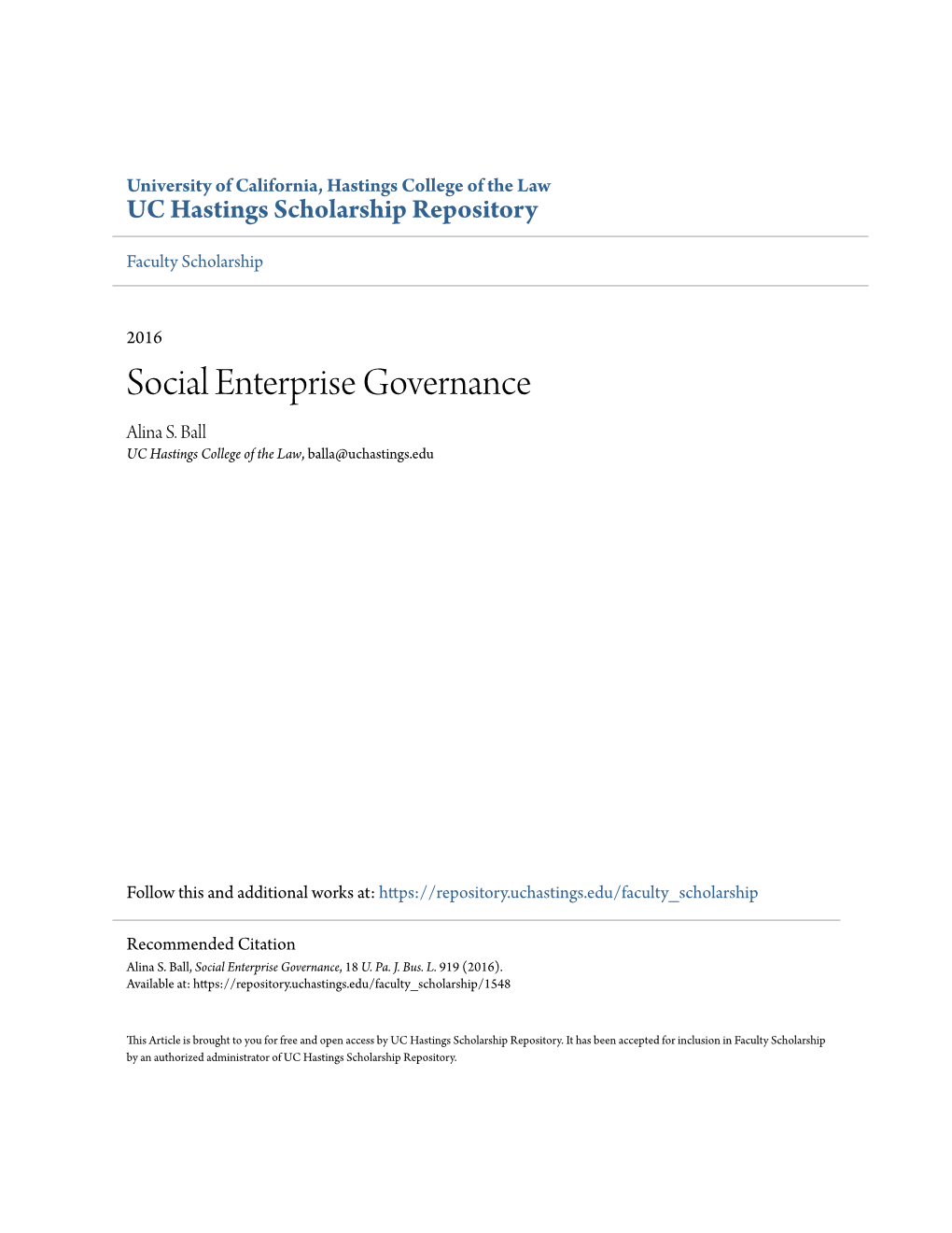 Social Enterprise Governance Alina S