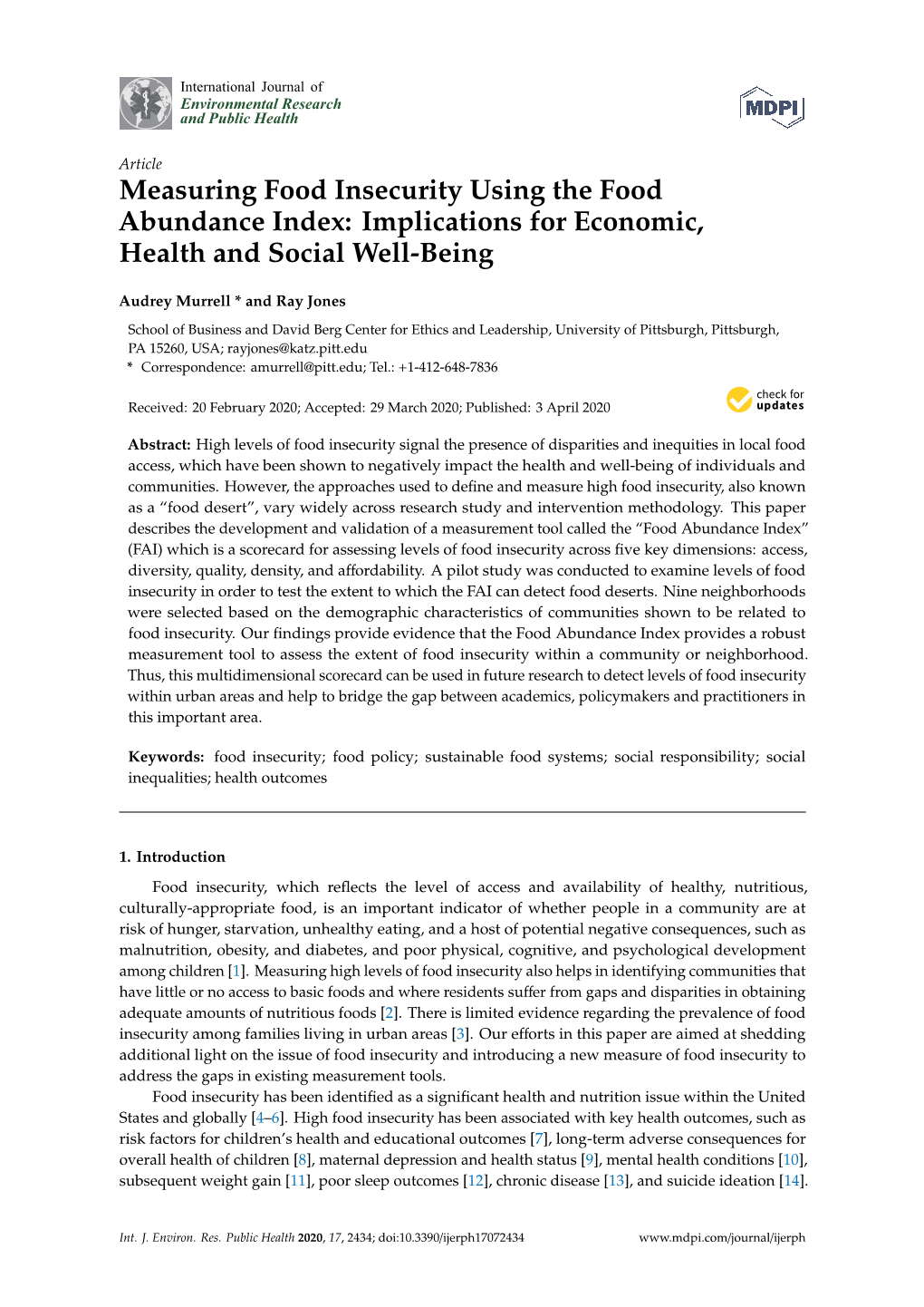 Measuring Food Insecurity Using the Food Abundance Index: Implications for Economic, Health and Social Well-Being