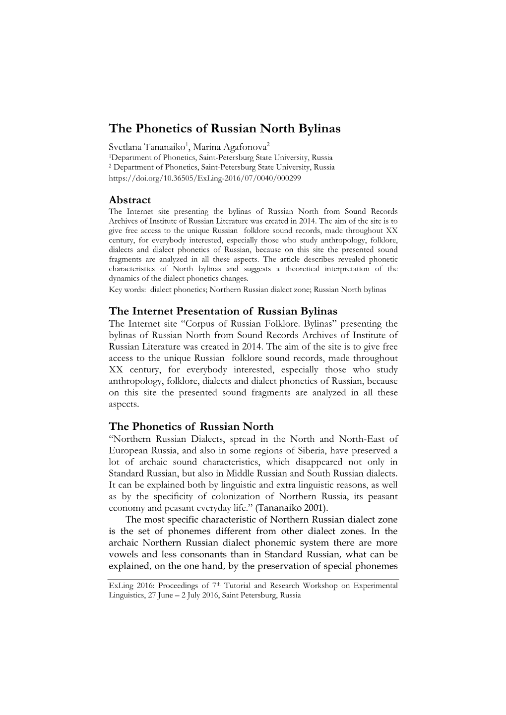 Exling 2016: Proceedings of 7Th Tutorial and Research Workshop on Experimental Linguistics, 27 June – 2 July 2016, Saint Petersburg, Russia 176 S