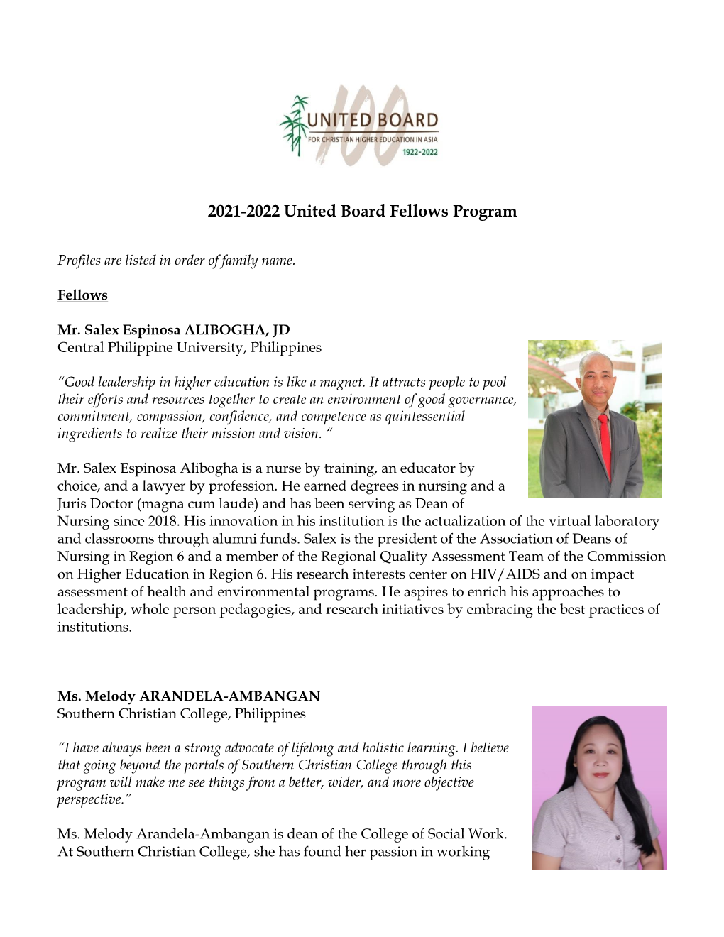 2021-2022 United Board Fellows Program