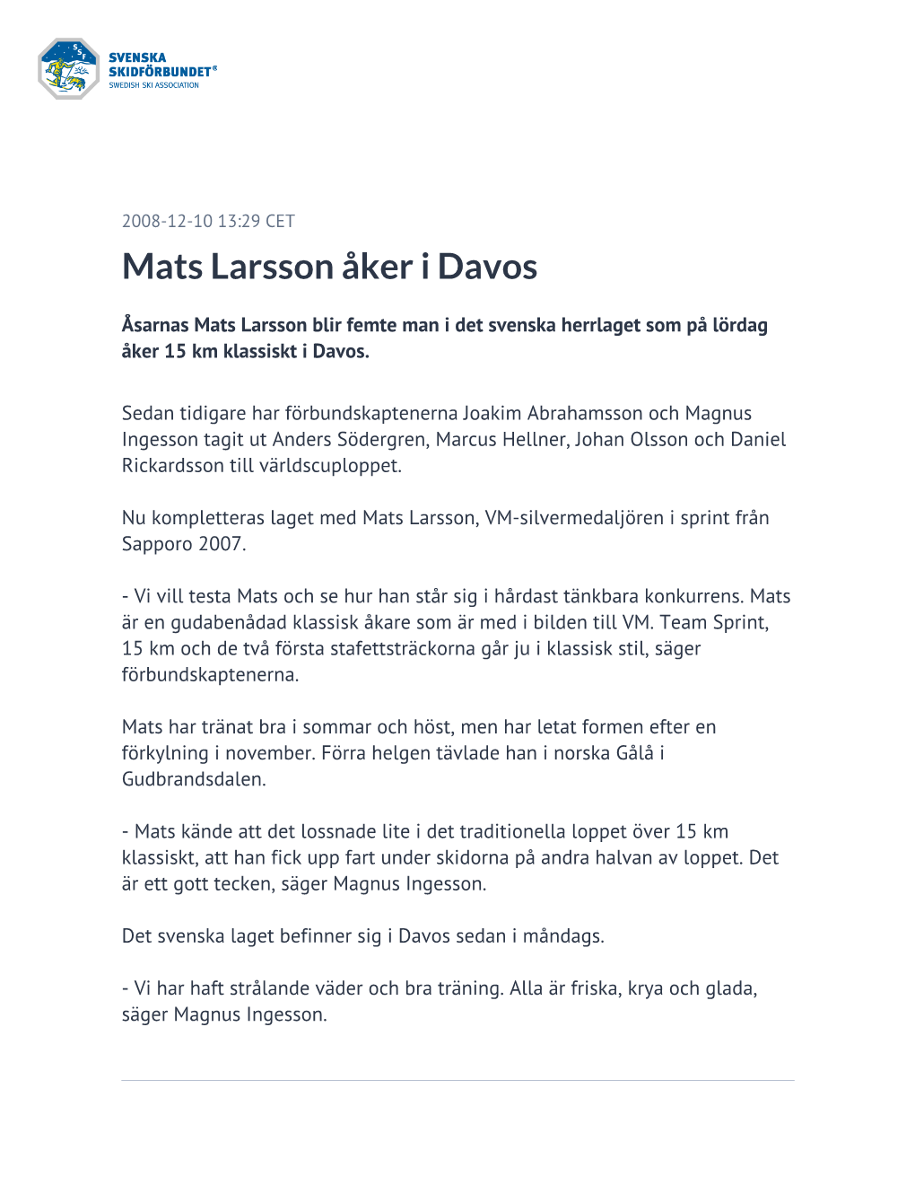 Mats Larsson Åker I Davos