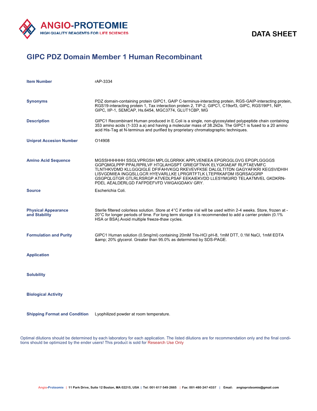 Rap-3334 GIPC PDZ Domain Member 1 Human Recombinant-PDF.Pdf