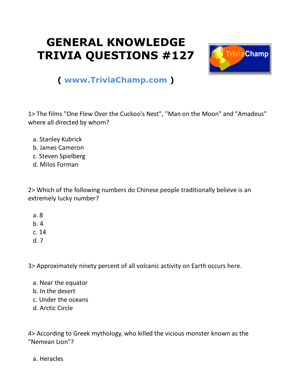 General Knowledge Trivia Questions #127