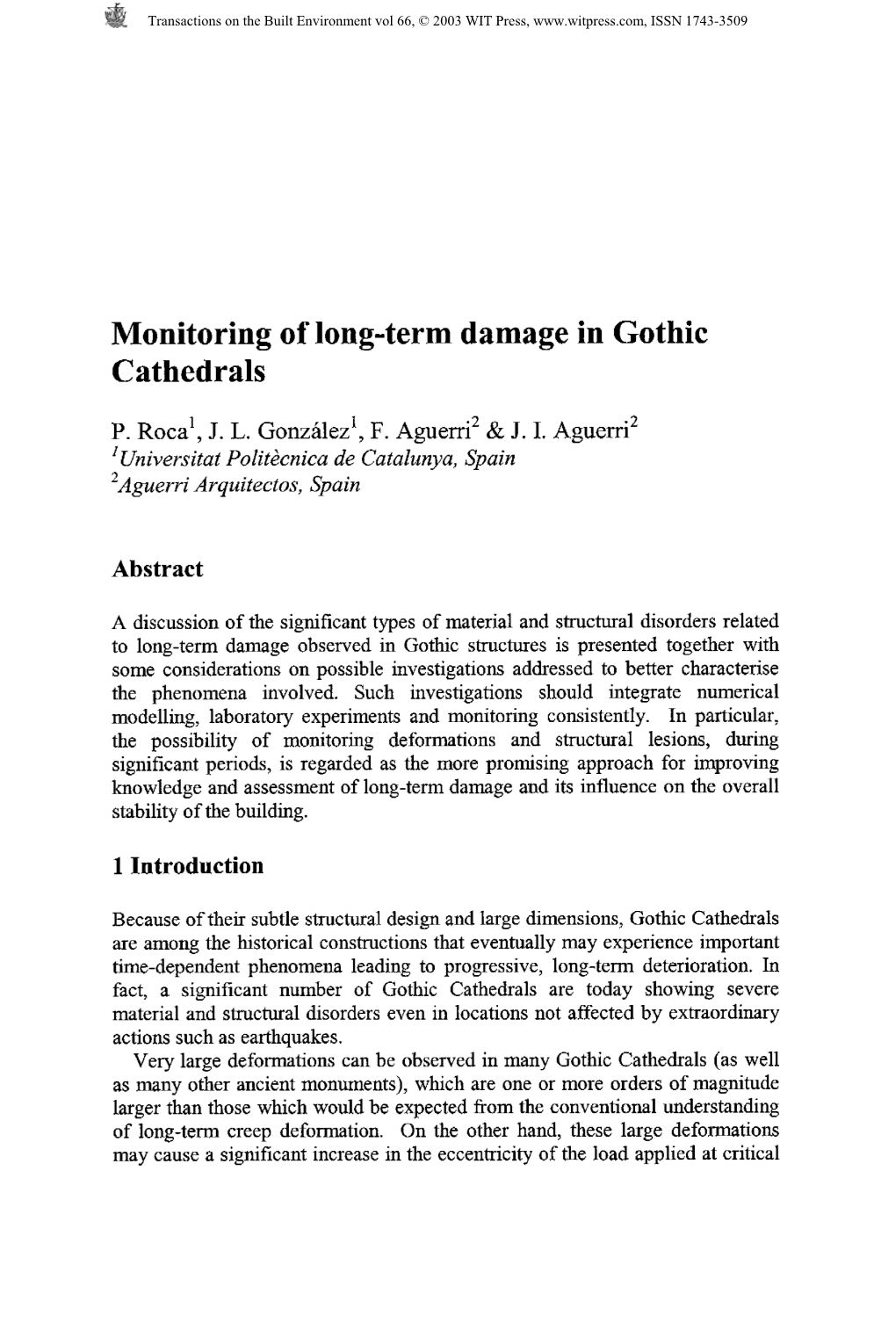 Monitoring of Long-Term Damage in Gothic Cathedrals