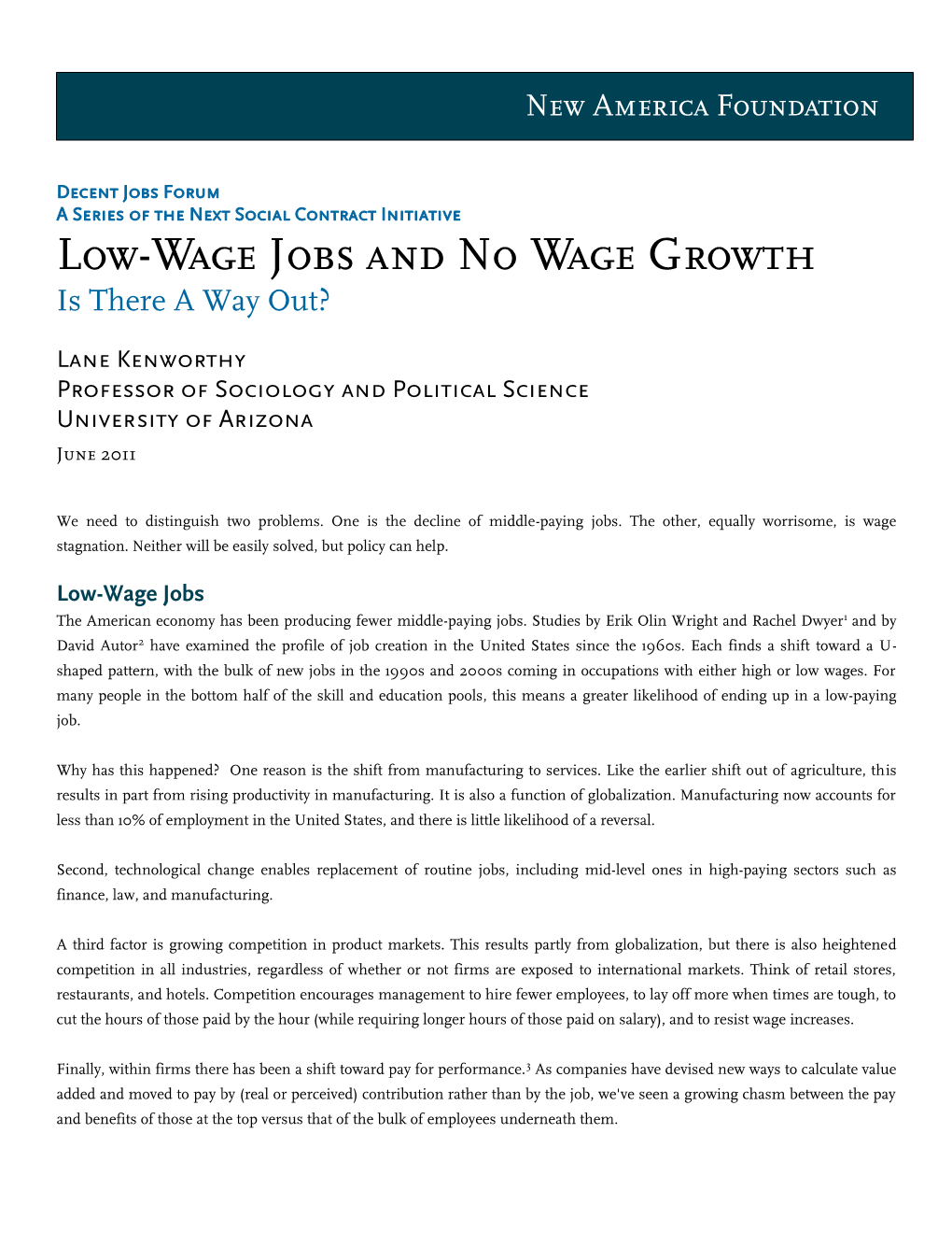 Low-Wage Jobs and No Wage Growth Is There a Way Out?