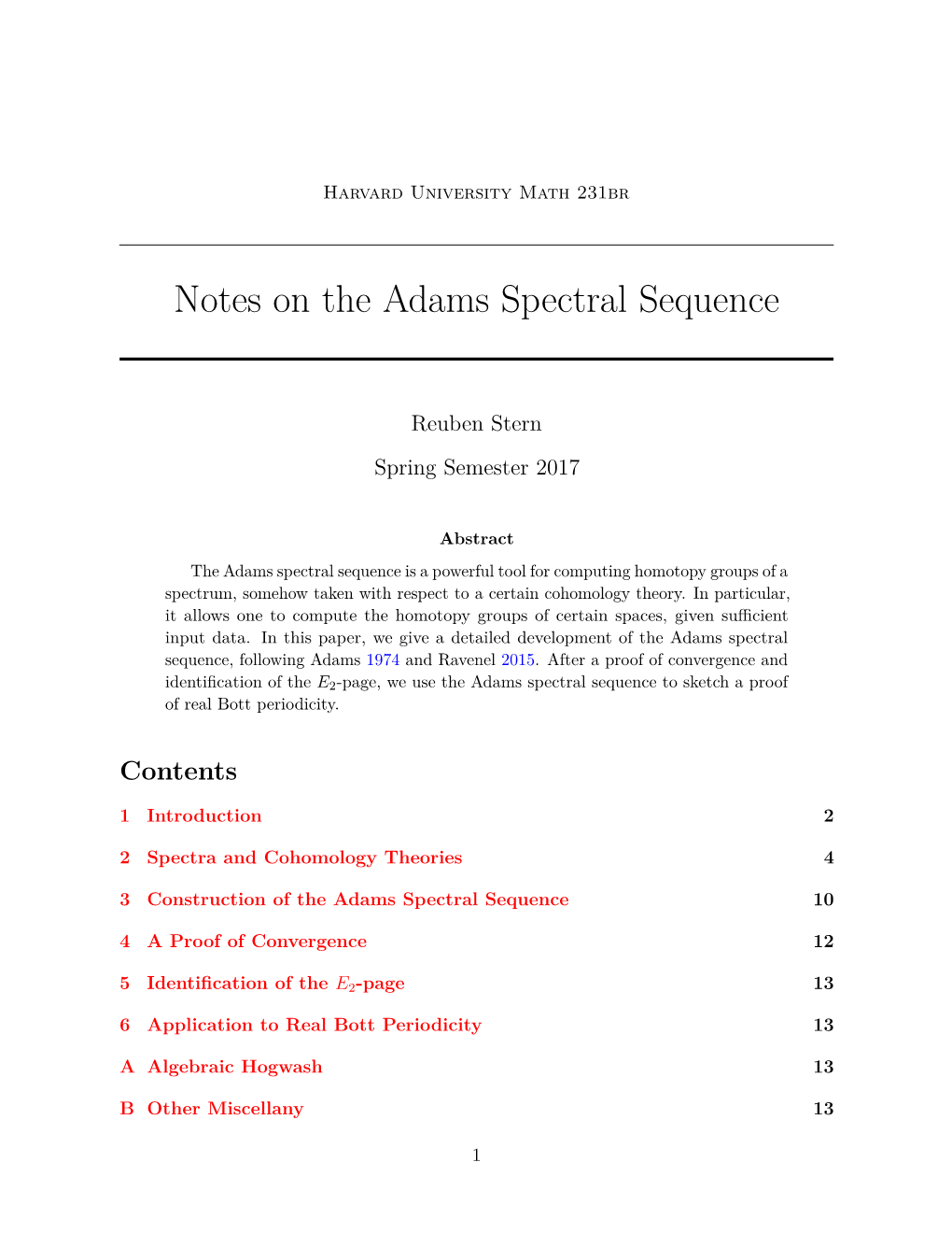 Notes on the Adams Spectral Sequence