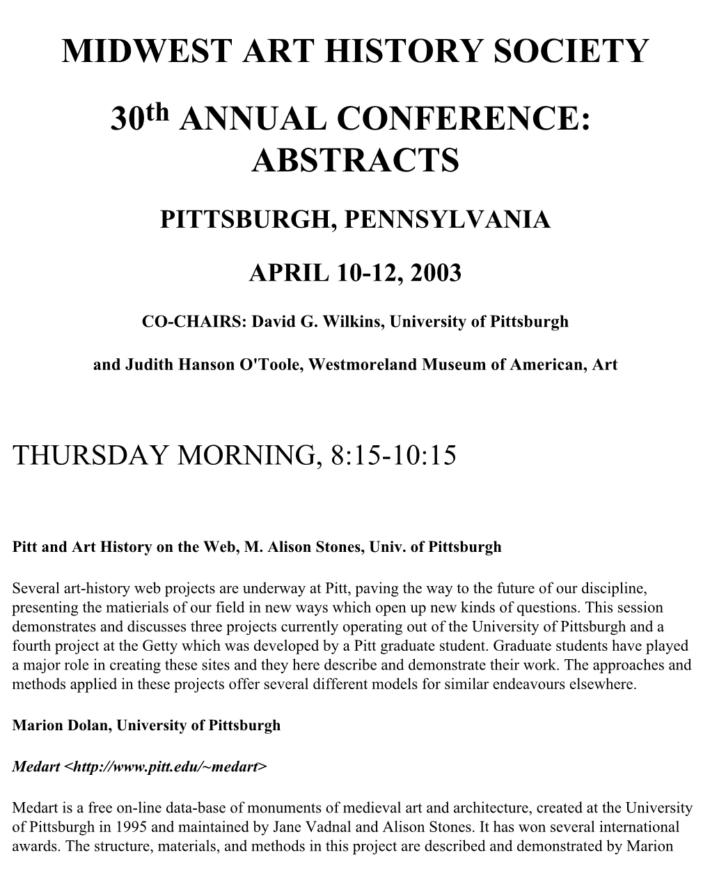 2003 Conference Abstracts