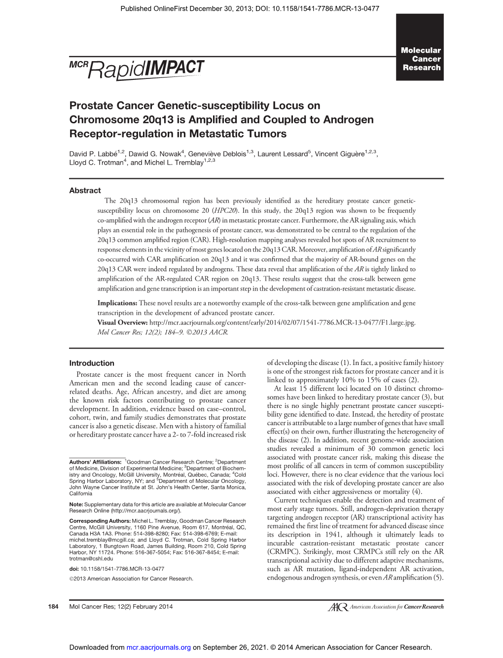 Prostate Cancer Genetic-Susceptibility Locus on Chromosome 20Q13 Is Amplified and Coupled to Androgen Receptor-Regulation in Metastatic Tumors