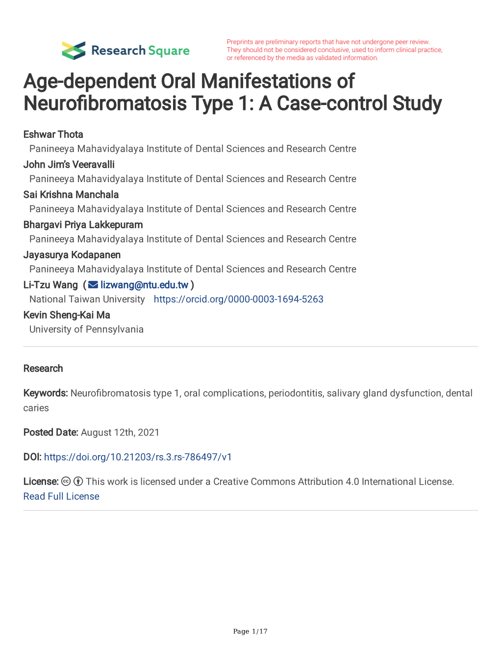 Age-Dependent Oral Manifestations of Neuro Bromatosis Type 1