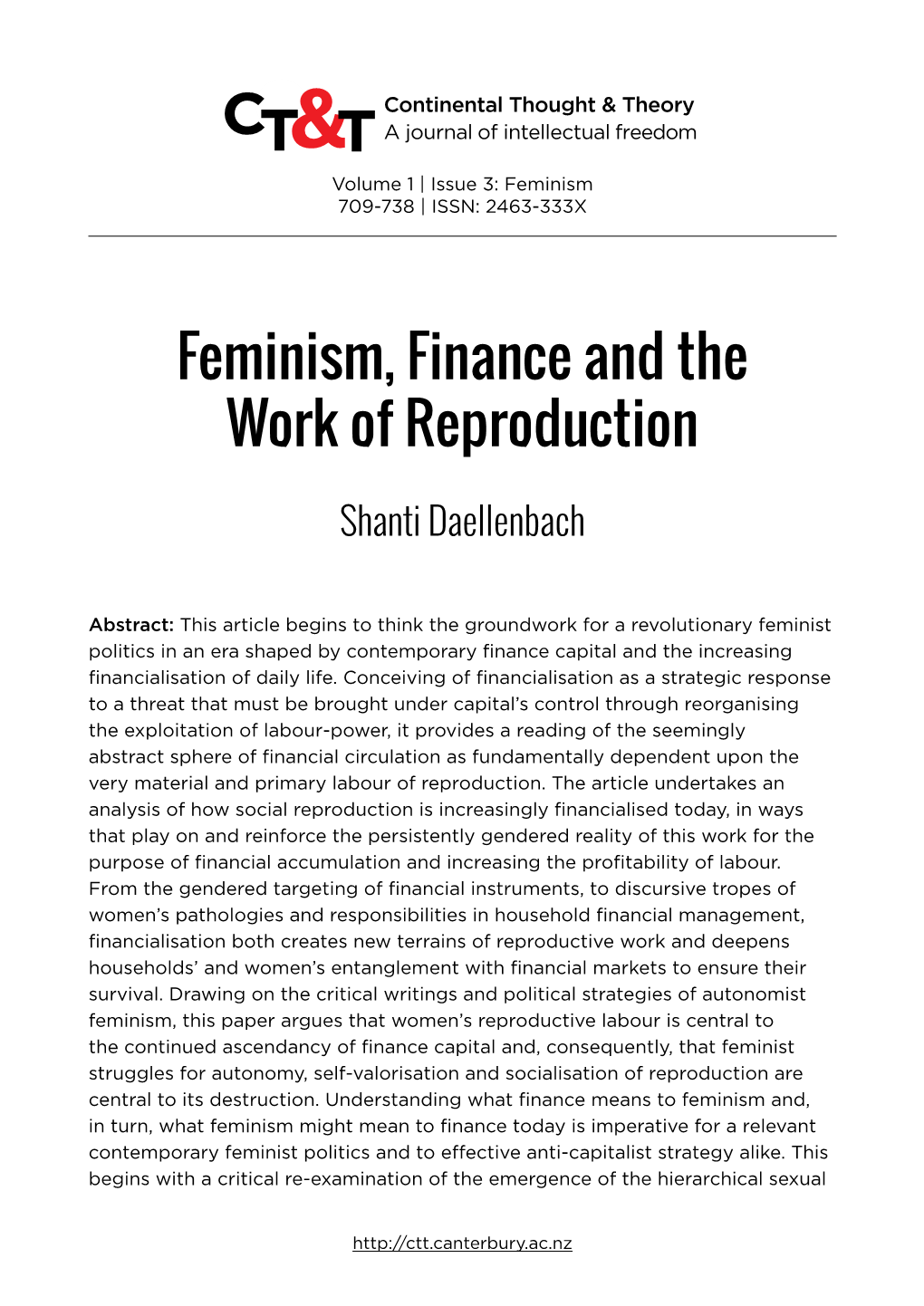Feminism, Finance and the Work of Reproduction