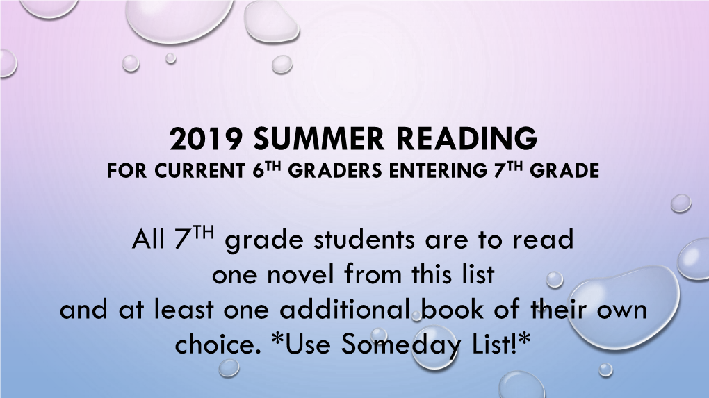 For Current 6Th Graders Entering 7Th Grade Choice READING OPTIONS