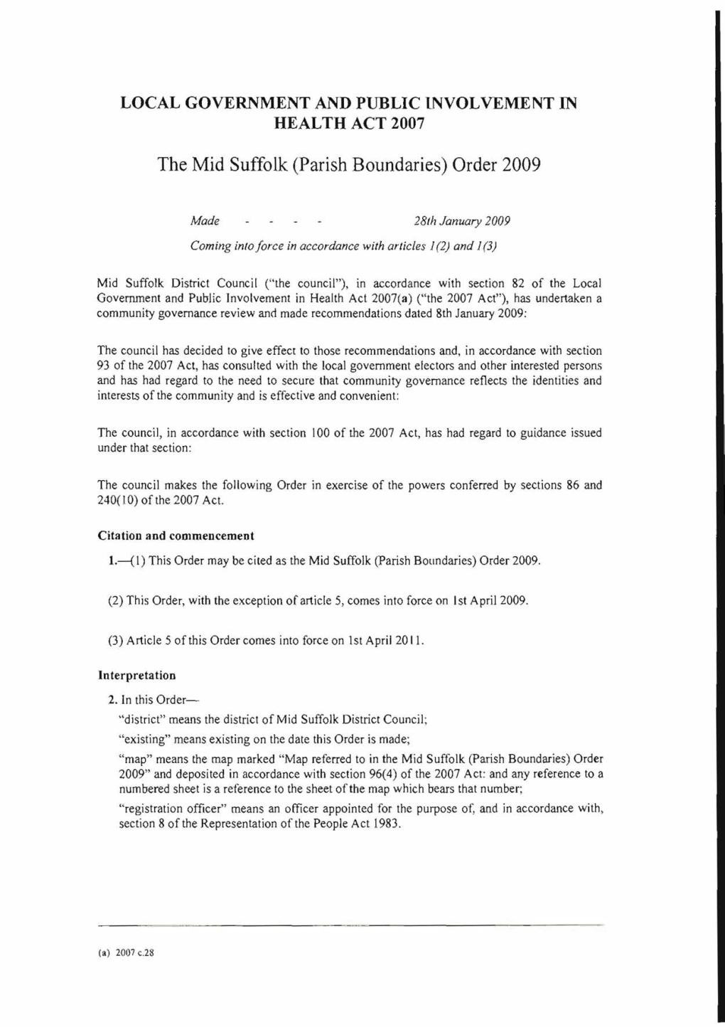 The Mid Suffolk (Parish Boundaries) Order 2009